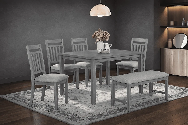 K-Living Luke Solid Wood 6PCS Dining Set (Table with 4 Chairs and Bench)