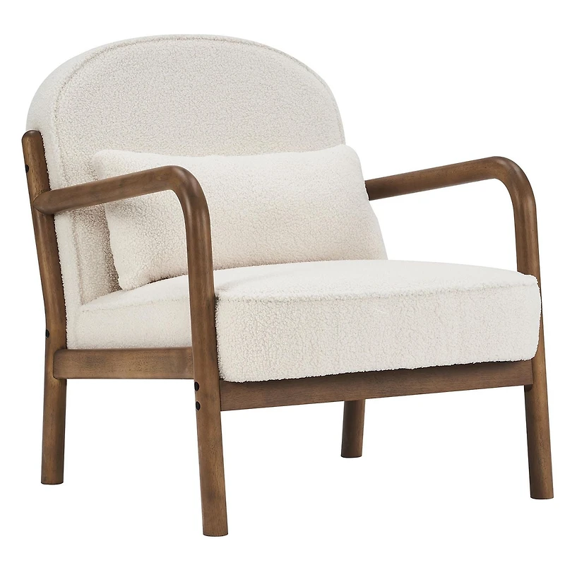 Milieu du siècle moderne Tissu Bouclé Fauteuil, Tissu - Blanc et Noyer