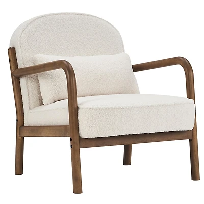 Milieu du siècle moderne Tissu Bouclé Fauteuil, Tissu - Blanc et Noyer