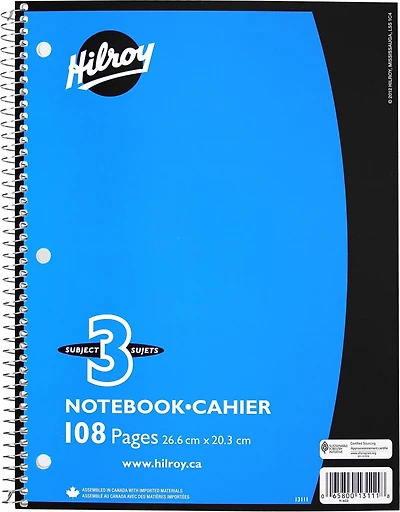 Cahier Hilroy 3 sujets 108 pages