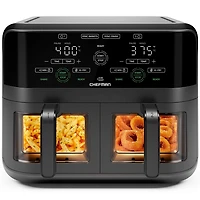 Chefman Dual Basket Digital Air Fryer Oven w/ Easy View Windows, 2 Independent 2.75L (3 Qt) Baskets - Black, New