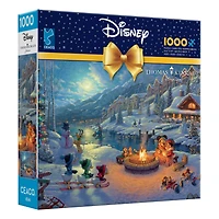 Ceaco Thomas Kinkade Mickey and Minnie Christmas Lodge 1000-Piece Interlocking Jigsaw Puzzle for Adults Ages 14+