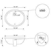 American Imaginations 18.125-in. W CUPC Oval Bathroom Undermount Sink Set In White - Black Hardware - Overflow Drain Incl. AI-31795