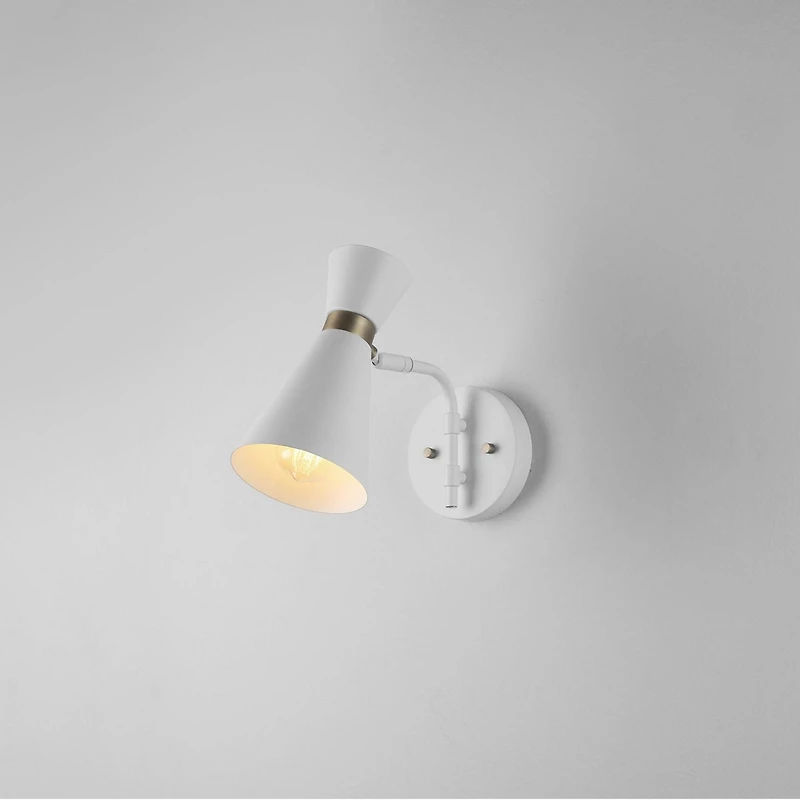 1-Light White Wall Sconce with Matte Brass Accents, 91004414