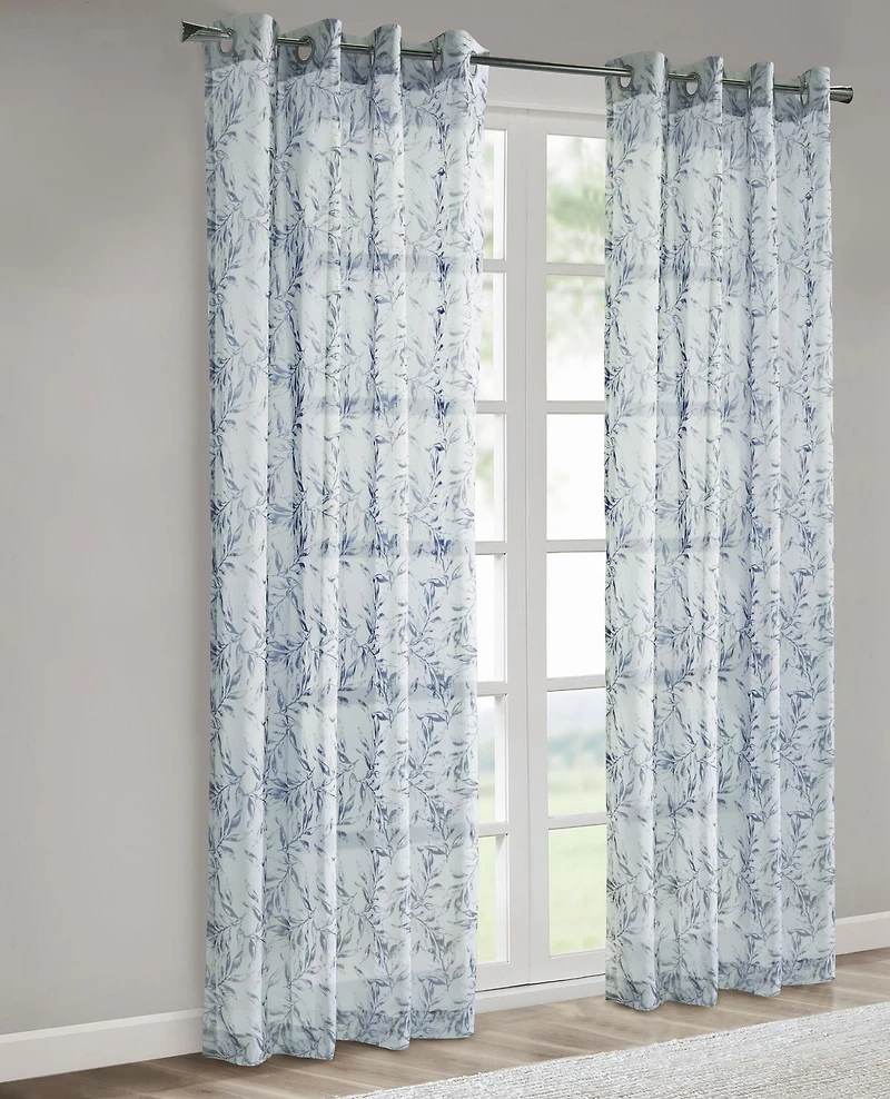 Jolie, panneau de rideau à oeillets diaphane avec imprimé botanique 52" x 84", indigo