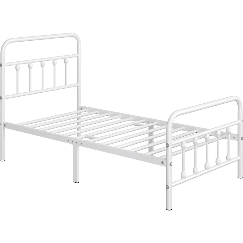 Fullfurnique Lit de plateforme métallique avec tête et pied de lit hauts pour adultes, Twin, Blanc