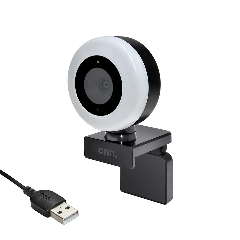 onn. 1440p Swivel Head Ring Light Webcam