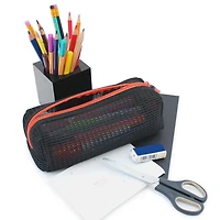 Pen+Gear Sporty Pencil Pouch in Black Mesh with Orange Zip