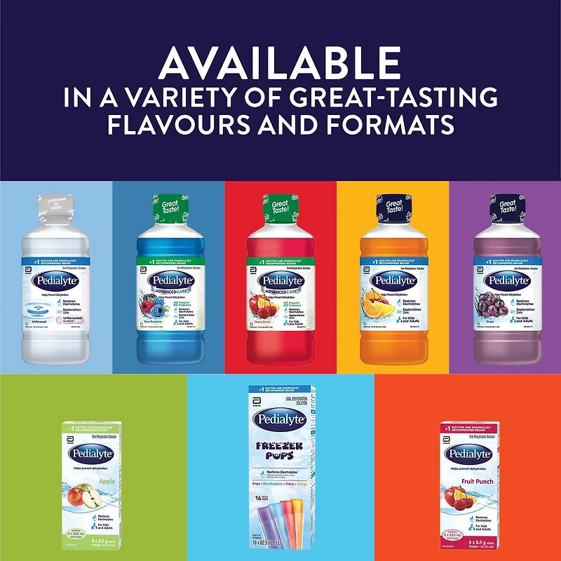 Pedialyte , Bâtonnets de Poudre d'Électrolytes, Solution de Réhydratation Orale, Pomme, 8x8.5g Bâtonnets