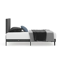 Homy Casa Upholstered Twin Bed with Tech Charging and LED Lights, Modern Headboard, Grey
