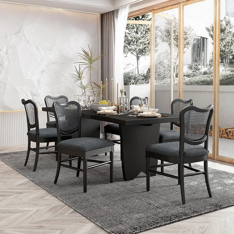 Dining Chairs Set of 2, Upholstered Side Chairs with Cane Back & Wooden Legs, Mid Century Modern Designed Chairs Living Room Kitchen Chairs
