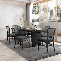 Dining Chairs Set of 2, Upholstered Side Chairs with Cane Back & Wooden Legs, Mid Century Modern Designed Chairs Living Room Kitchen Chairs