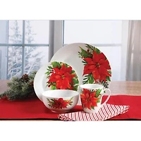 Gibson Home Magic Poinsettia 16 Piece Dinnerware Set, Fine Ceramic
