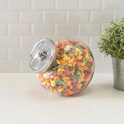 Large 91 oz. Round Glass Candy Storage Jar with Stainless Steel Top, Clear