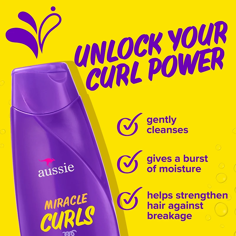Shampooing Aussie Miracle Curls, avec huiles de noix de coco et de jojoba, sans parabènes 360 ml