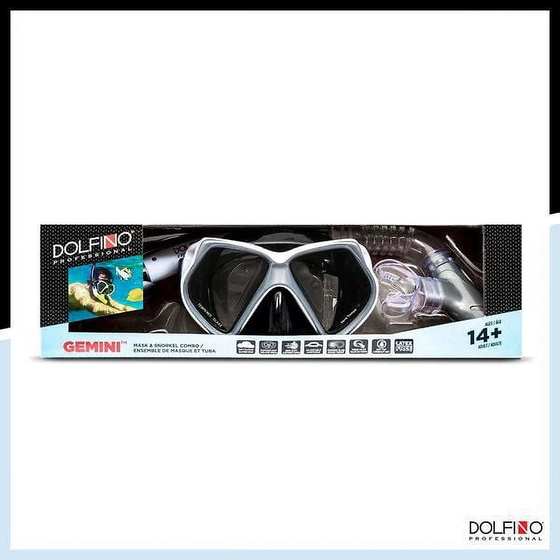 Dolfino Pro Gemini Adult Mask and Snorkel Combo - Silver