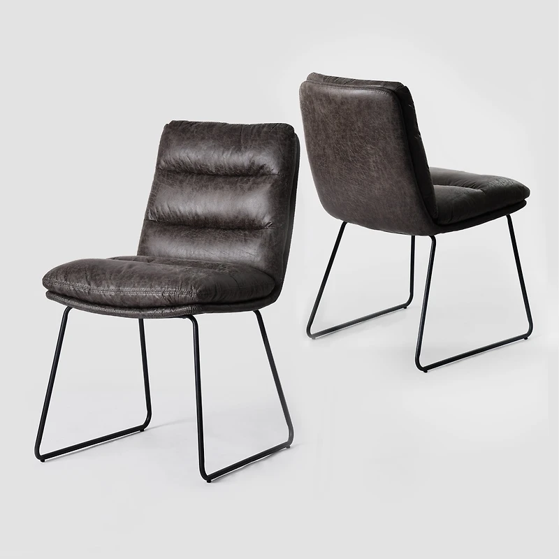 Homy Casa Set of 2 Upholstered Dining Chairs with Soft Padded Seat and Anti-Slip Metal Frame, Grey