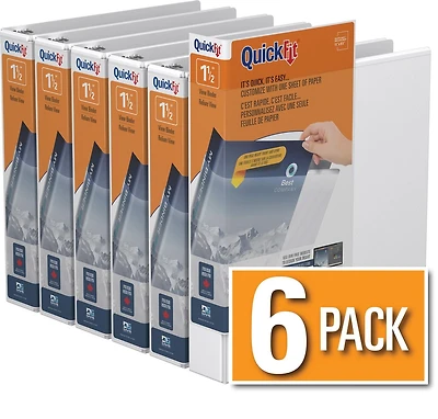 QuickFit View Binder, D Ring, 6 Pack, 1.5"