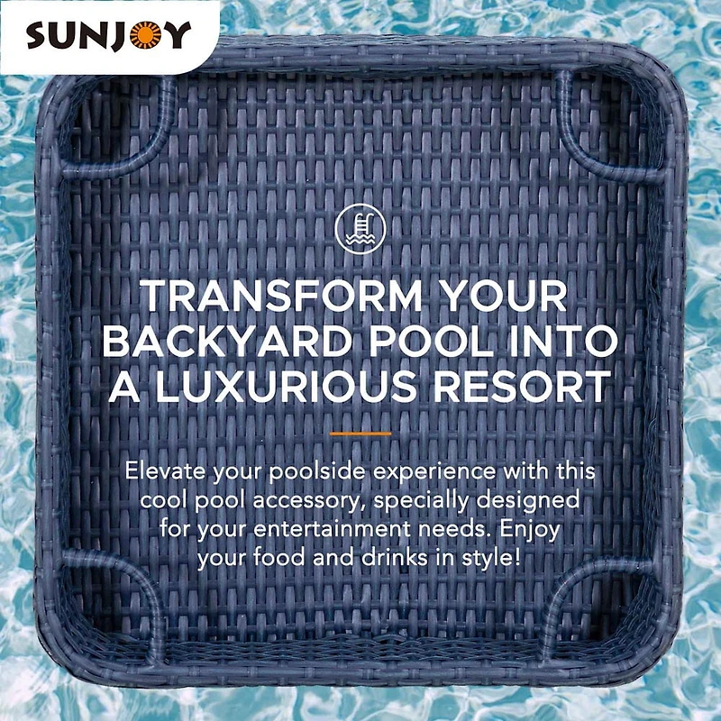 Sunjoy Auvent flottant pour piscine avec plateau flottant en osier supplémentaire de 24 x 24 pouces, bleu marine