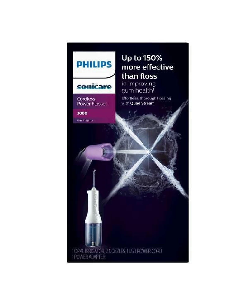 Philips Sonicare Power Flosser 3000 sans fil, irrigateur buccal, blanc, HX3826/21