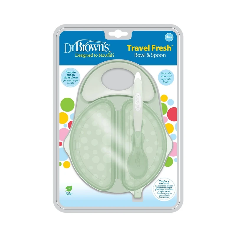 Dr. Brown’s™ Travel Fresh™ Divided Bowl and Soft-Tip Spoon Set with Travel Lid, BPA Free
