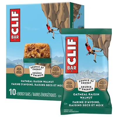 Barres énergétiques CLIF BAR Avoine, raisins secs et noix ut, teneur élevée en protéines, contiennent 70 % d’ingrédients biologiques,  (Emballage de 10) 680 g