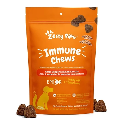 Zesty Paws Immune Chews, saveur beurre de cacahuète, 60 ct 60 Bouchées