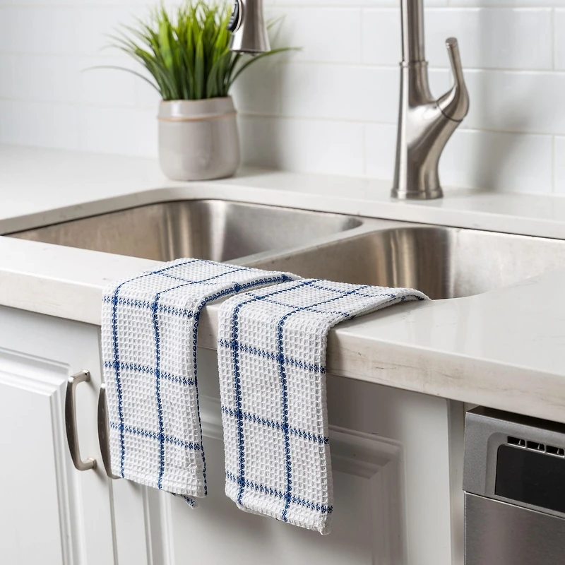 Serviettes à vaisselle FabStyles Solo gaufres, lot de 4, coton filé à l'anneau, lavable en machine, linges à vaisselle longue durée, torchons Tailles 12 x 12 po, ens. de 4