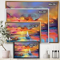 Designart Tableau Coucher De Soleil Aux Reflets Colorés II ART MURAL À CADRE FLOTTÉ