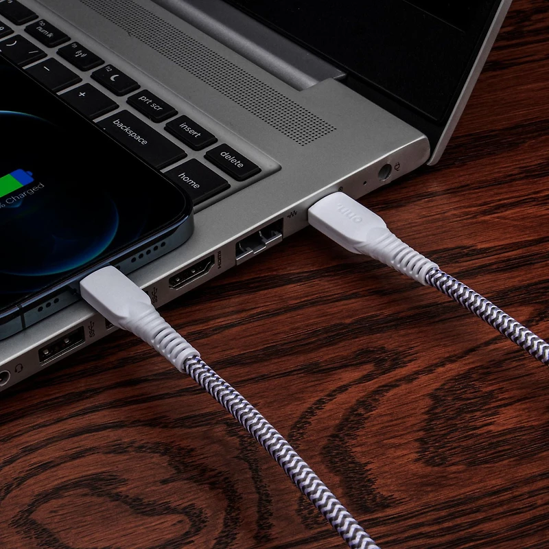 Onn. 6 FT./1.8 m USB-C to Lightning Braided Cable, Transfer while Charging