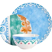 Tia Mowry Service de vaisselle en céramique fine 12 pièces Bleu