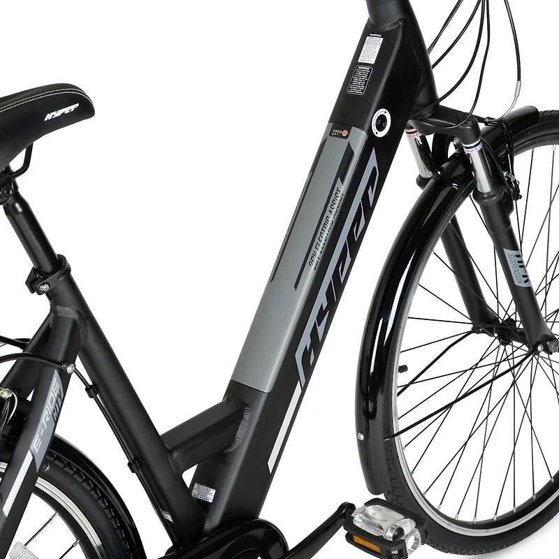 700c Hyper Bicycles E-Ride 36V Electric Commuter E-Bike for Adults, Pedal-Assist, 250W Motor, Black, 700C Hyper Mens 36V Electric Bike Black