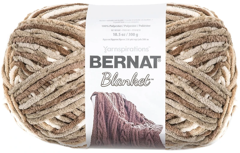 Bernat® Blanket™ #6 Super Bulky Polyester Yarn, Sonoma 10.5oz/300g, 220 Yards, Polyester #6 Super Bulky Yarn