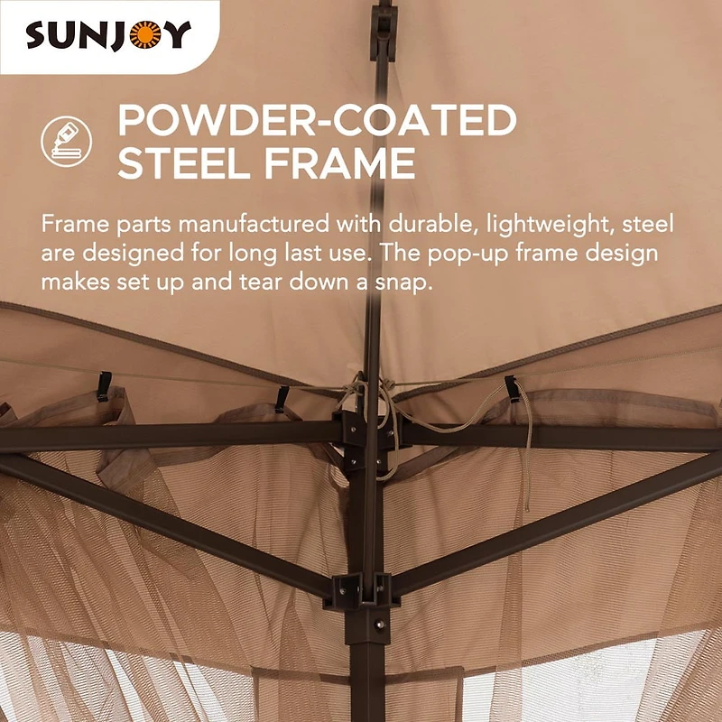 Sunjoy Outdoor Gazebo Patio 11 ft. x 11 ft. Pop Up Portable Steel Gazebo Khaki