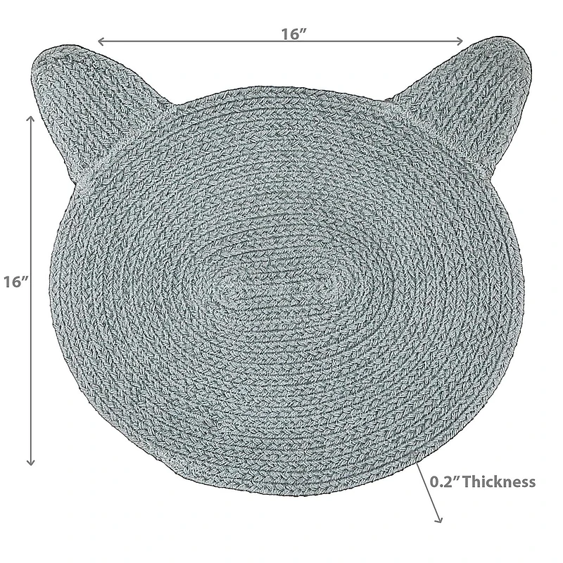 IH Casa Decor Braided Cotton Cat Shape Mat Light Gray