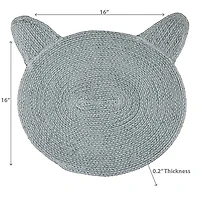 IH Casa Decor Braided Cotton Cat Shape Mat Light Gray