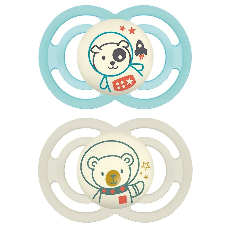 MAM Perfect Night Pacifiers, Glow in the Dark Pacifiers (2 pack), MAM Pacifiers 16 Plus Months, Best Pacifier for Breastfed Babies, Assorted, Baby Pacifier