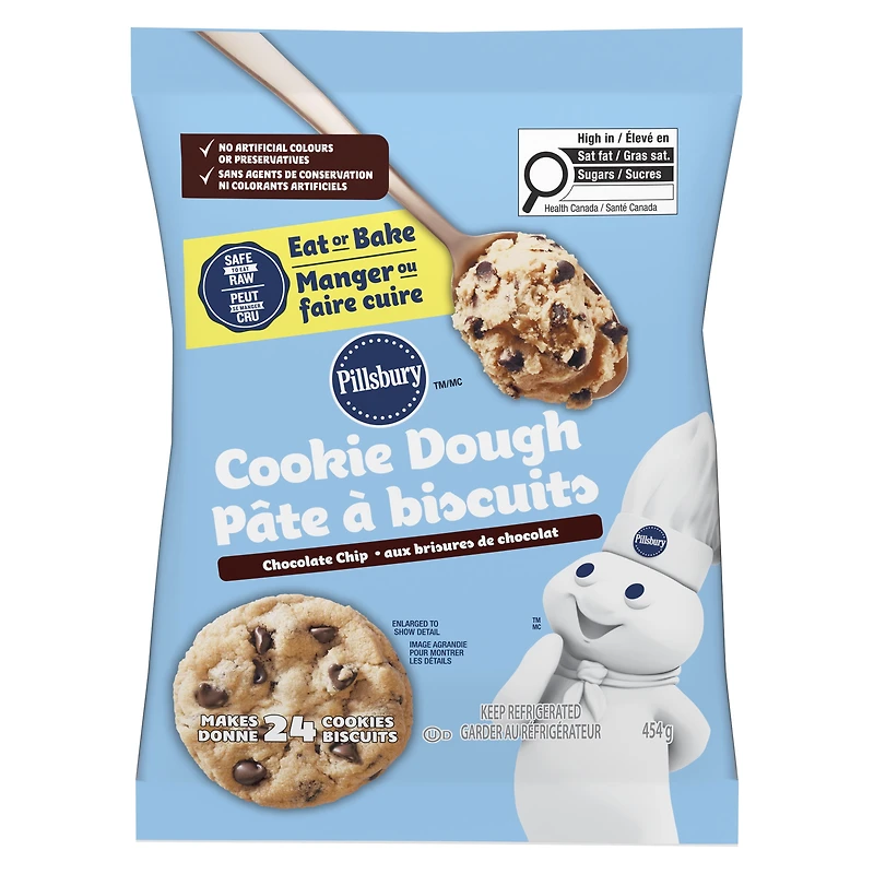 Pillsbury Chocolate Chip Cookie Dough, Ready to Bake, 454 g, 24 ct, 24 cookies, 454 g