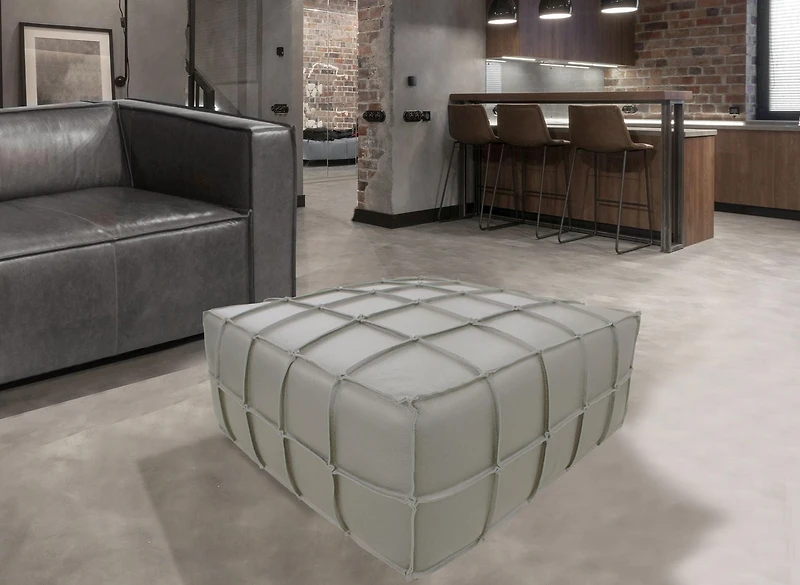 Topline Home Furnishings Pouf, cuir de grain supérieur noir