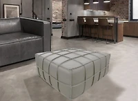 Topline Home Furnishings Pouf, cuir de grain supérieur noir