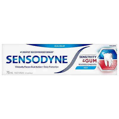 Dentifrice Sensodyne pour dents sensibles et saignement de gencives, dentifrice au fluorure, menthe, 75 mL Menthe, 75 mL