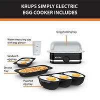 KRUPS Simply Electric Rapid Egg Cooker,  6-Egg Capacity for Hard Boil, Poached, Scrambled, Omelet