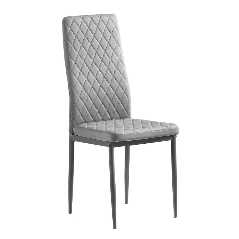 Noble House Modern Dining Chair Set of 4, Fireproof Leather Upholstery with Diamond Grid Pattern and Metal Frame,Gray