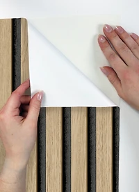 Roommates Studio Cream Oak Slat Peel and Stick Wallpaper 30.75 Sq. ft