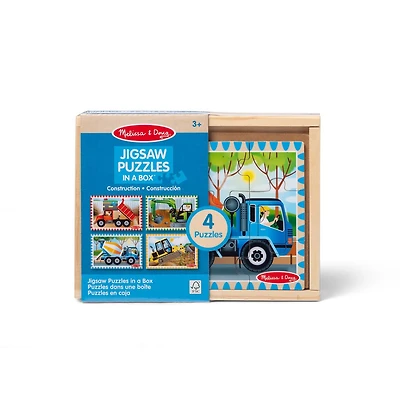 Melissa & Doug Construction Vehicles Puzzles en bois 4-en-1 dans une boîte (48 pièces) - Certifié FSC