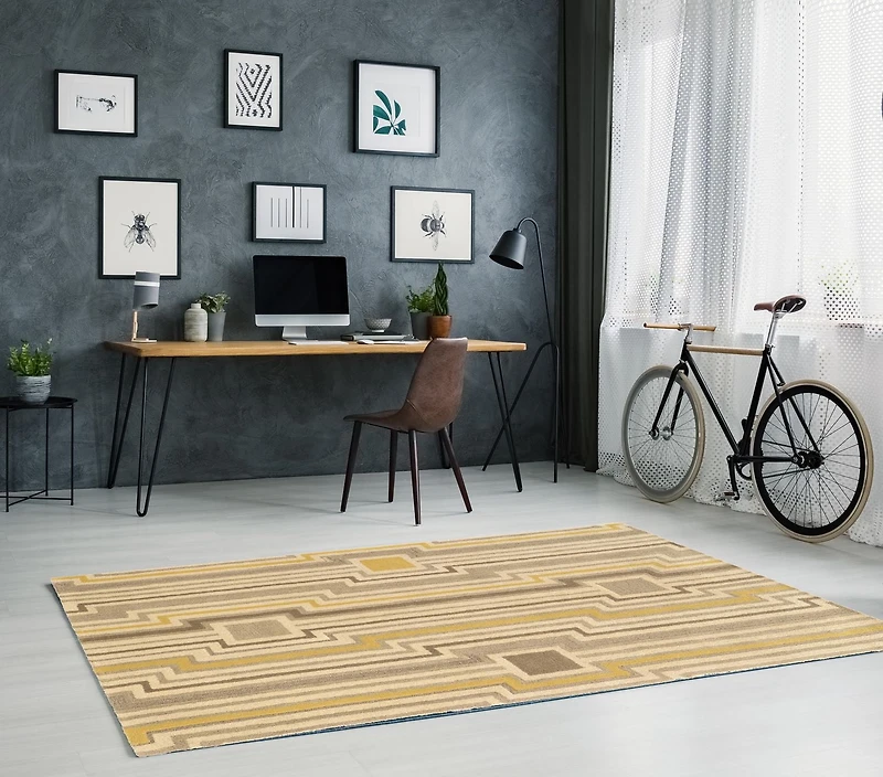 Tapis en Laine Aspire Board gris et jaune de 5 pi x 8 pi