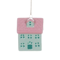 HOLIDAY TIME GREEN CERAMIC VILLAGE ORNAMENT