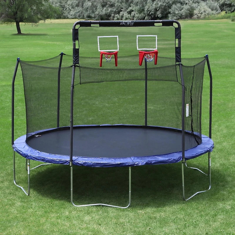 SKYWALKER TRAMPOLINES Double Basketball Game Attachment for 15 FT Round Outdoor Trampolines, Soft Materials for Safe Dunking