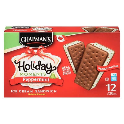 Chapman's Moments des Fêtes sandwich de crème glacée à la menthe poivrée in a Box 12 x 120 ml