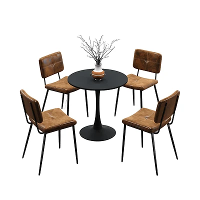 Homy Casa Compact Dining Set with Faux Suede Upholstered Chairs and Round Black Table, 5-Piece for Small Spaces